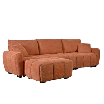 Sectional Sofa L-Shape Boucle Orange 4 Seat Ottoman 110 In