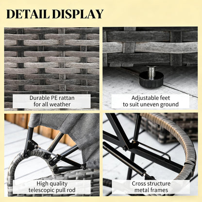 Outdoor Round Daybed Set PE Rattan Gray 4 Piece Canopy 352 lb Capacity