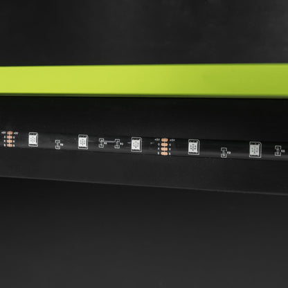 Full Size Wood Loft Bed with Desk, Multi-storage Shelves and RGB Light, Green