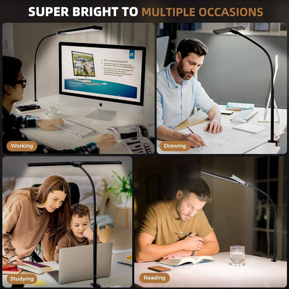 Led Desk Lamp Black Adjustable Gooseneck Dual Head Clip Lamp