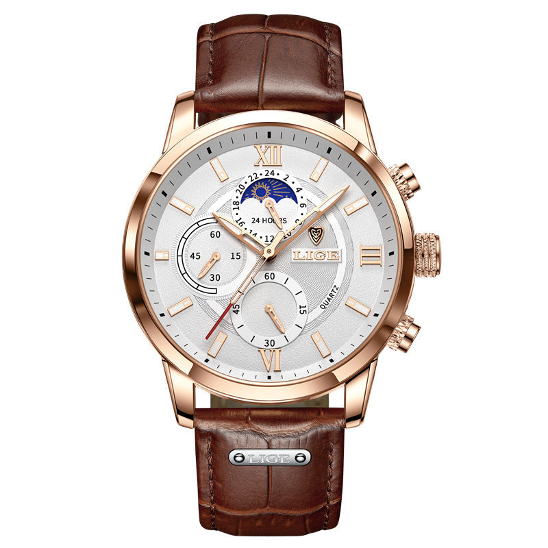 Mens High-end Quartz Watch Multifunction Chronograph Luminous And Water-resistant Wristwatch