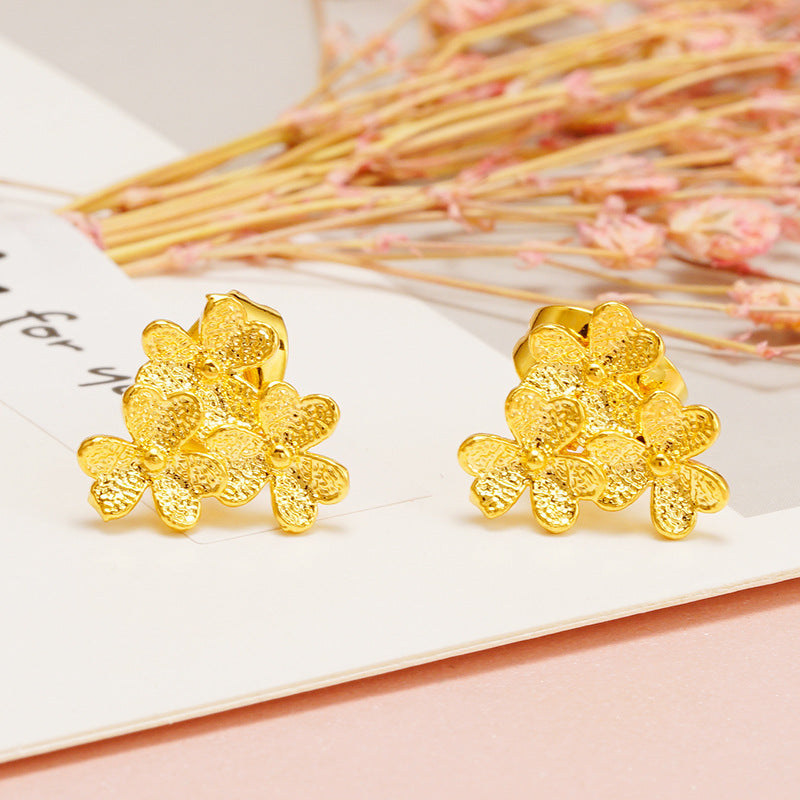 Versatile Sandblasted Gold Flower Elegant Womens Earrings