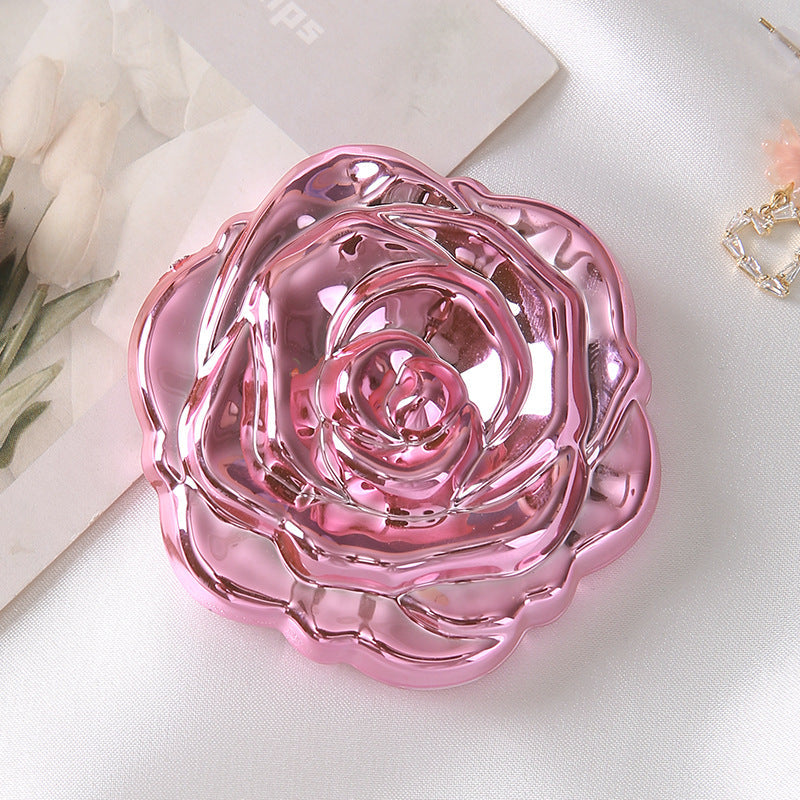 Portable Folding Mirror With Electroplated Rose Design