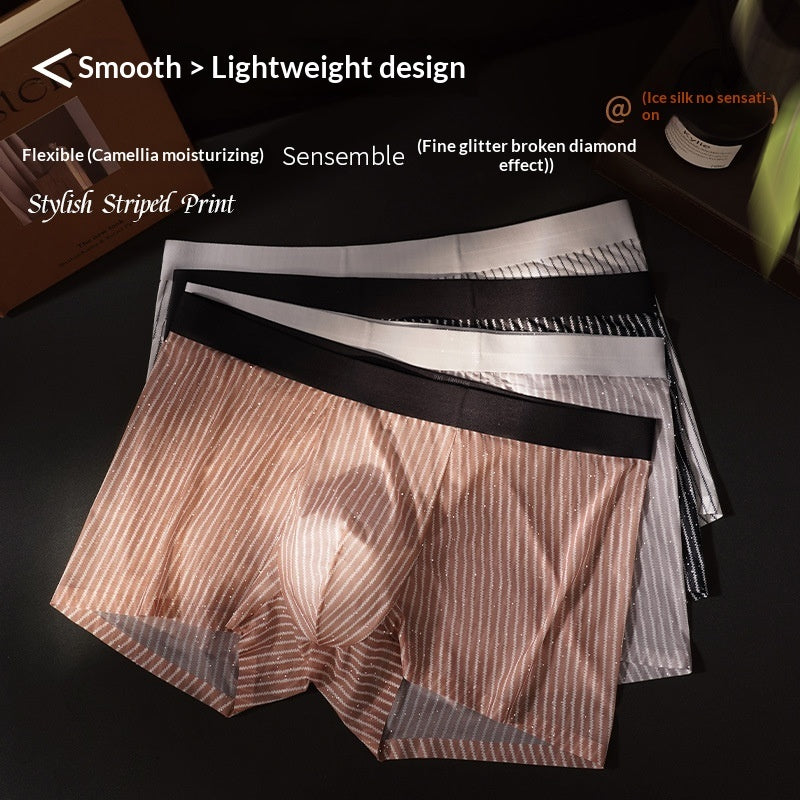 Mens Striped-print Boxer Briefs In Ice Silk Fabric