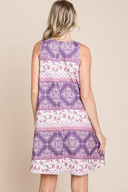 BOMBOM Bohemian Print Sleeveless Dress