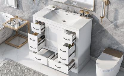 36' Bathroom Vanity with Sink Combo, Six Drawers, Multi-Functional Drawer Div...