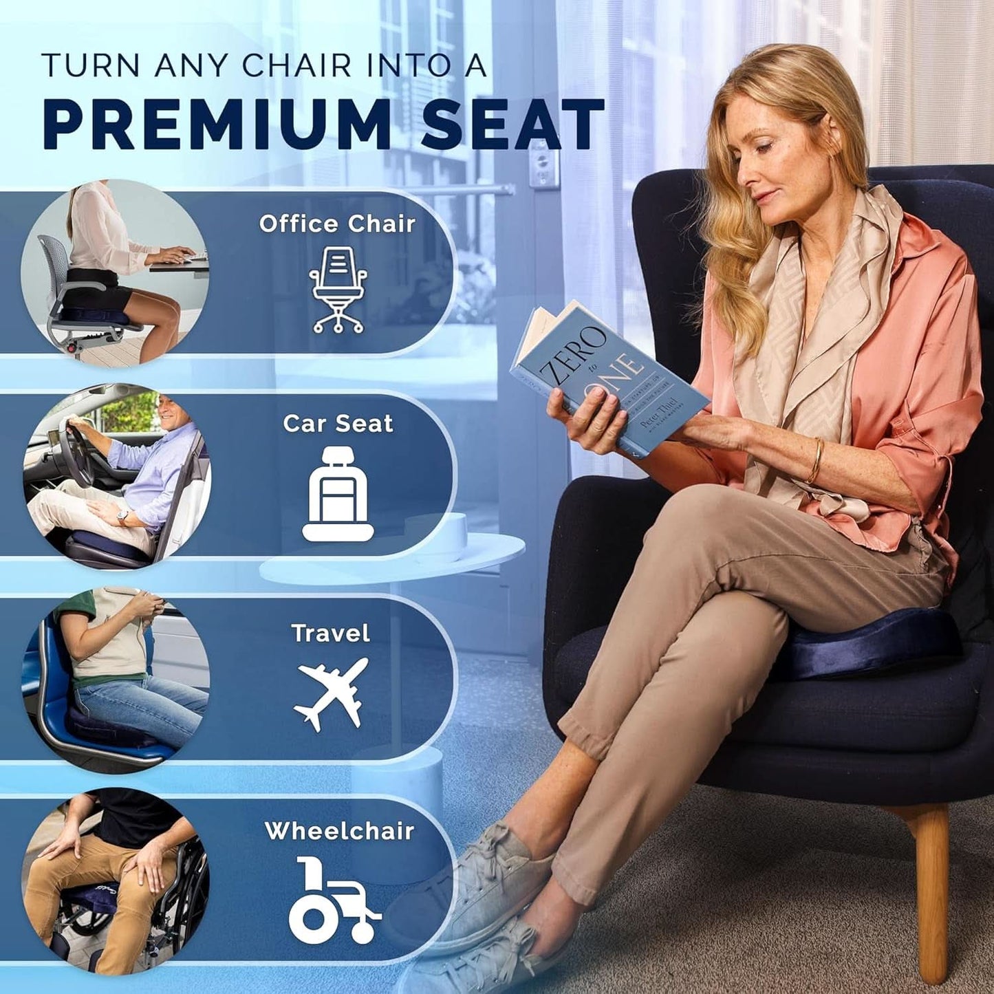 Gel Memory Foam Seat Cushion For Office Chair Navy
