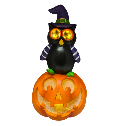 Owl On Pumpkin  With Moving Digital Eyes