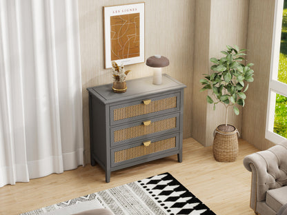3-Drawer Cabinet - Natural Rattan - Suitable for Bedroom, Living Room, or Study