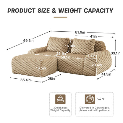 Sectional Sofa L-Shape Modular Flannelette Light Camel 2 Seat 82 In
