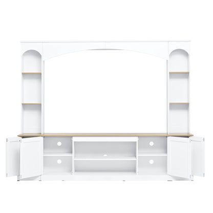 Entertainment Center Arched Wall Unit White MDF Fits TV 91.6x14.9x73.8 In