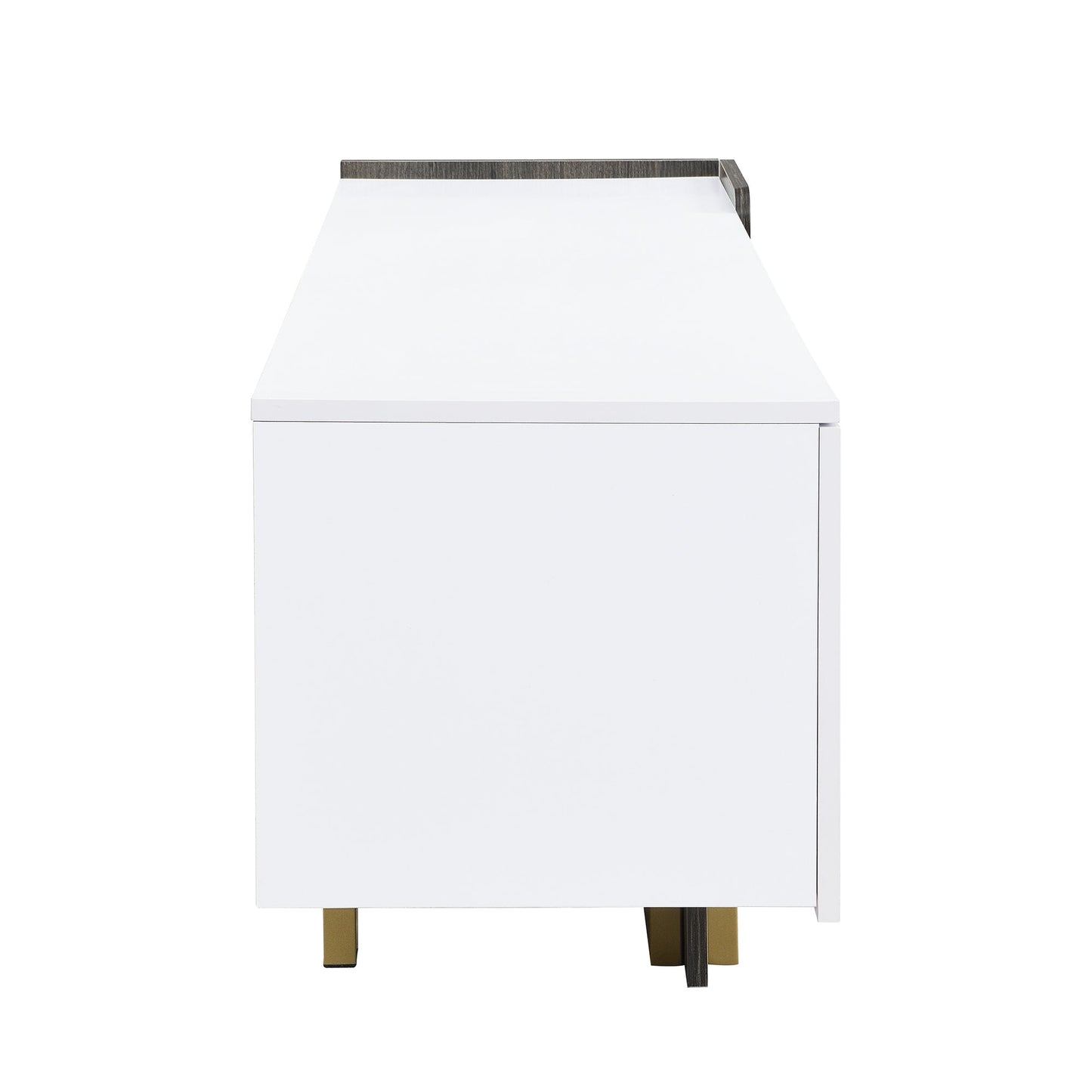 TV Stand Luxury White MDF Metal Legs Drawer 2-Cabinet Fits 70 In TV 66.7 In