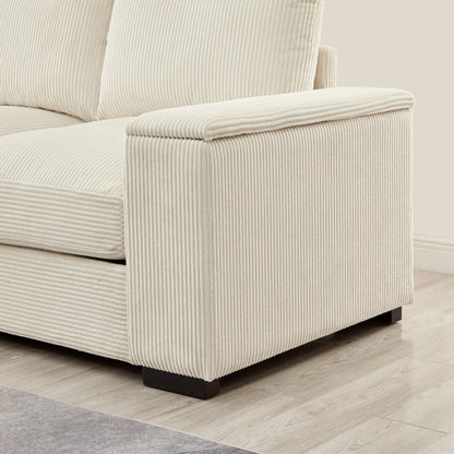 Sectional Sofa U-Shape Corduroy Beige 4 Seat 122 In 2 Ottomans