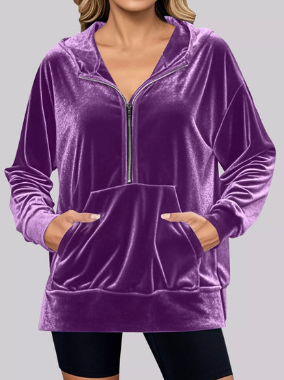 Full Size Half Zip Kangaroo Pocket Hoodie Plus Size