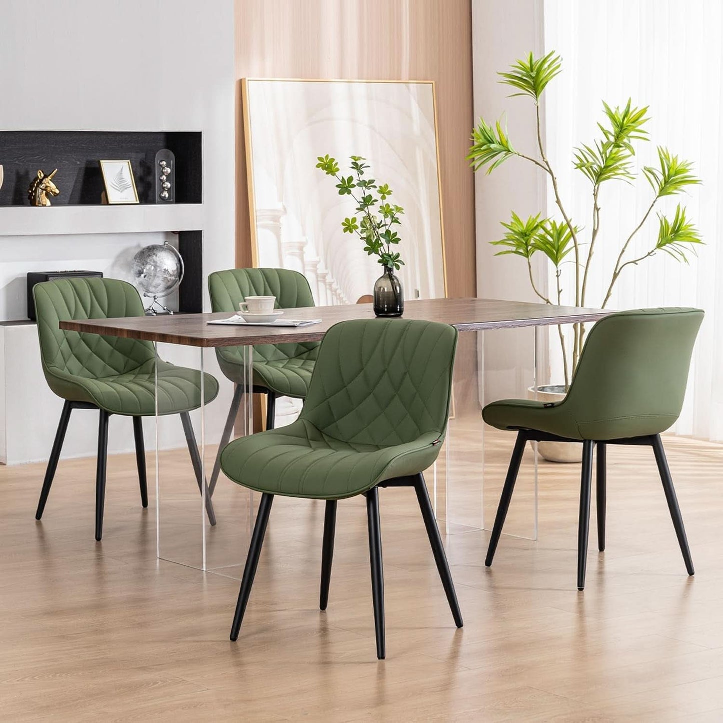 Dining Chairs Set of 2 Olive Cushioned Upholstered