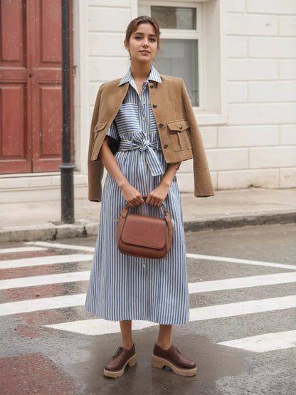 Striped Button Front Shirt Dress