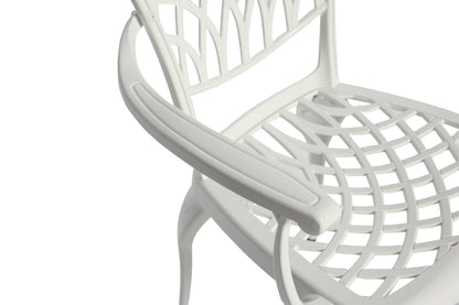 Outdoor Bistro Set Cast Aluminum White 3 Piece Umbrella Hole Cushions