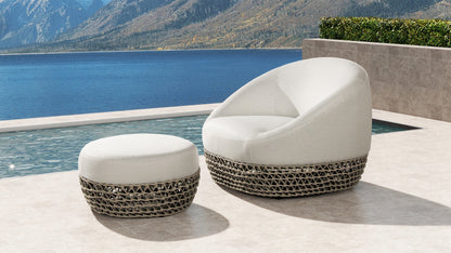 Outdoor Ottoman Round Beige 25in Footrest