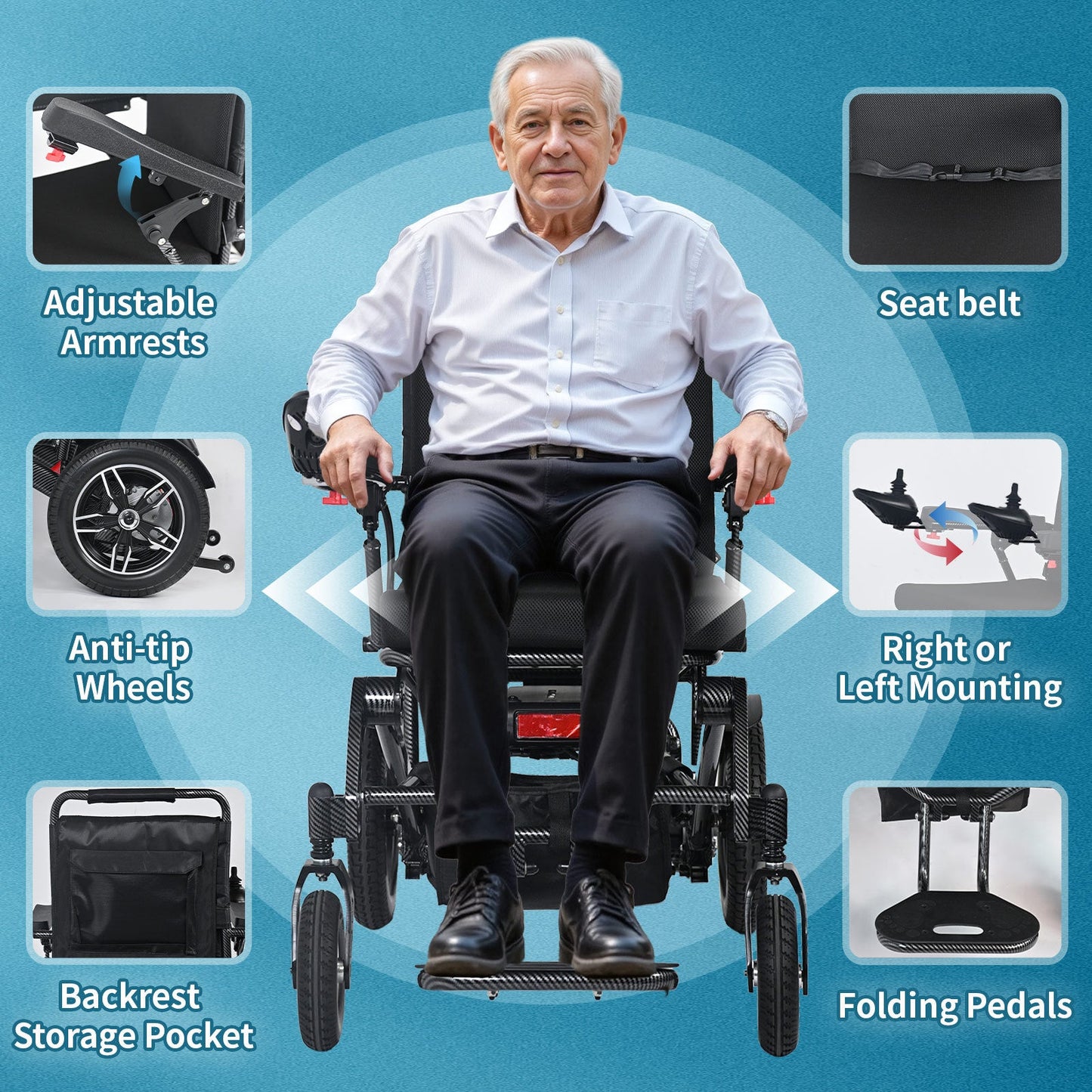 Wheelchair Electric Foldable Aluminum Dual Battery Black 41x24x39 In