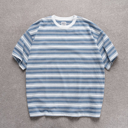 Loose-fitting Candy-colored Pinstripe Short-sleeve T-shirt