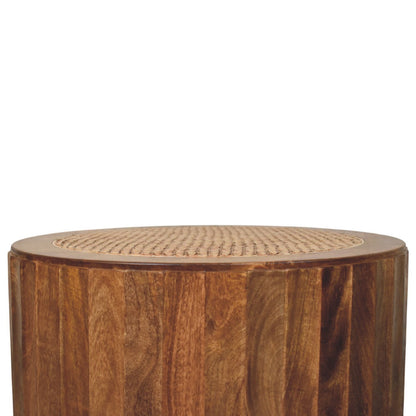 Artisan Solid Mango Wood Rivera Rattan Round Coffee Table, Brown