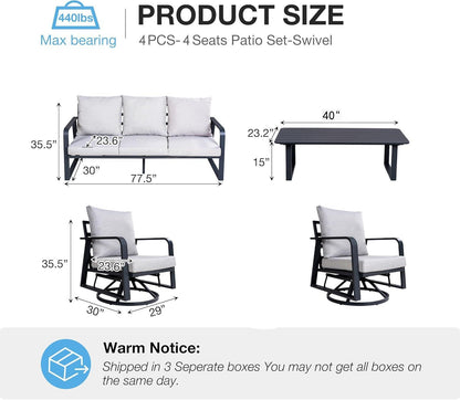 4 Piece Aluminum Patio Sofa Set Dark Gray Swivel Rocker