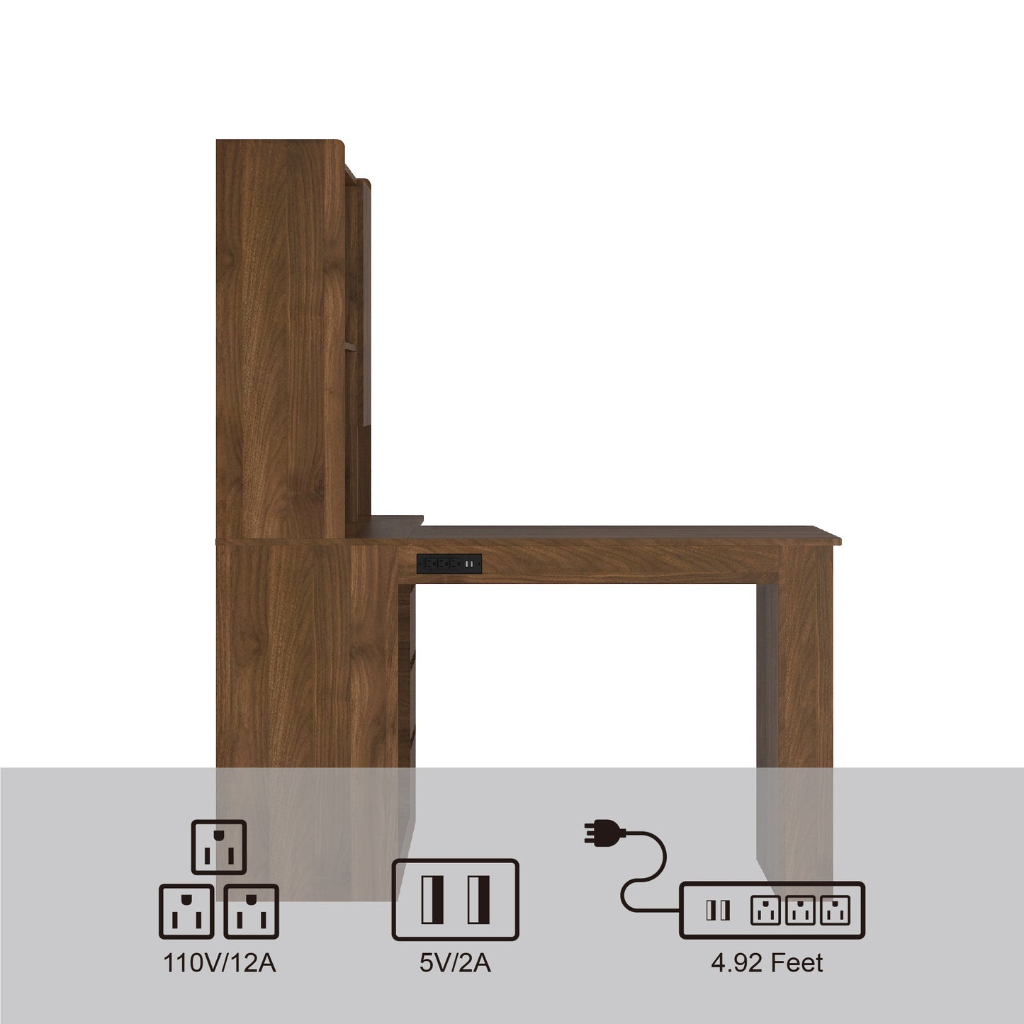 L Shaped Desk with Charger,Computer Desk with Drawers,Bookshelf, with LED Lig...