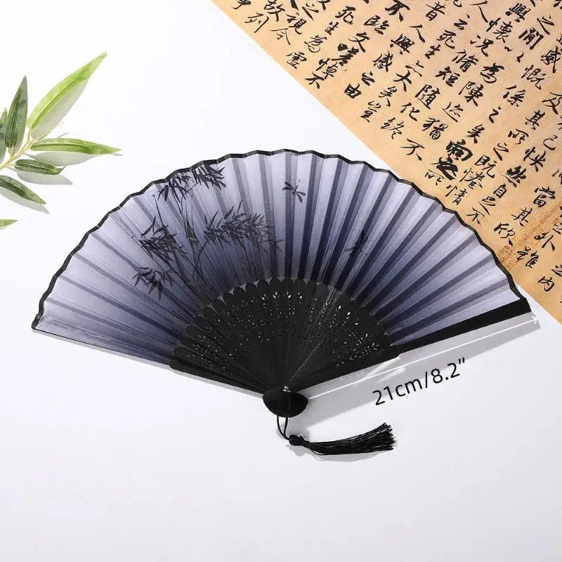 Portable Hand Fold Fan New Chinese Style Dance Props Retro Shell Fan Woman Men Bamboo Wood Silk Flower Folding Fan