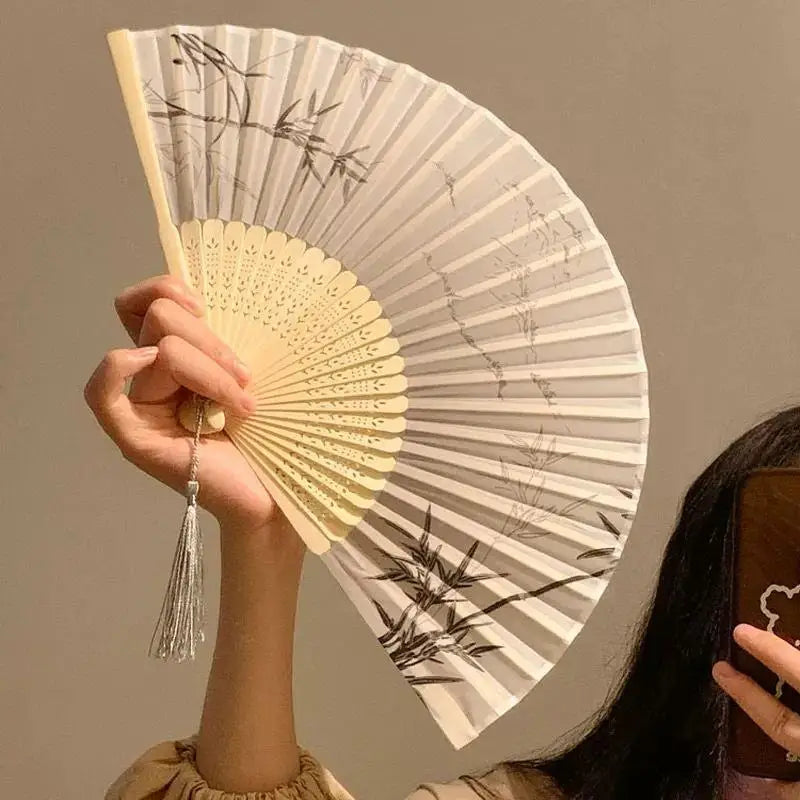 Portable Hand Fold Fan New Chinese Style Dance Props Retro Shell Fan Woman Men Bamboo Wood Silk Flower Folding Fan