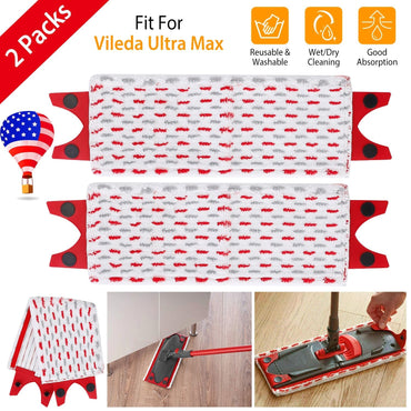 2Pcs Fiber Floor Mop Pads Fit for Vileda Ultra Max Mop Washable Mop Replacement Heads for Wet Dry Floor Cleaning