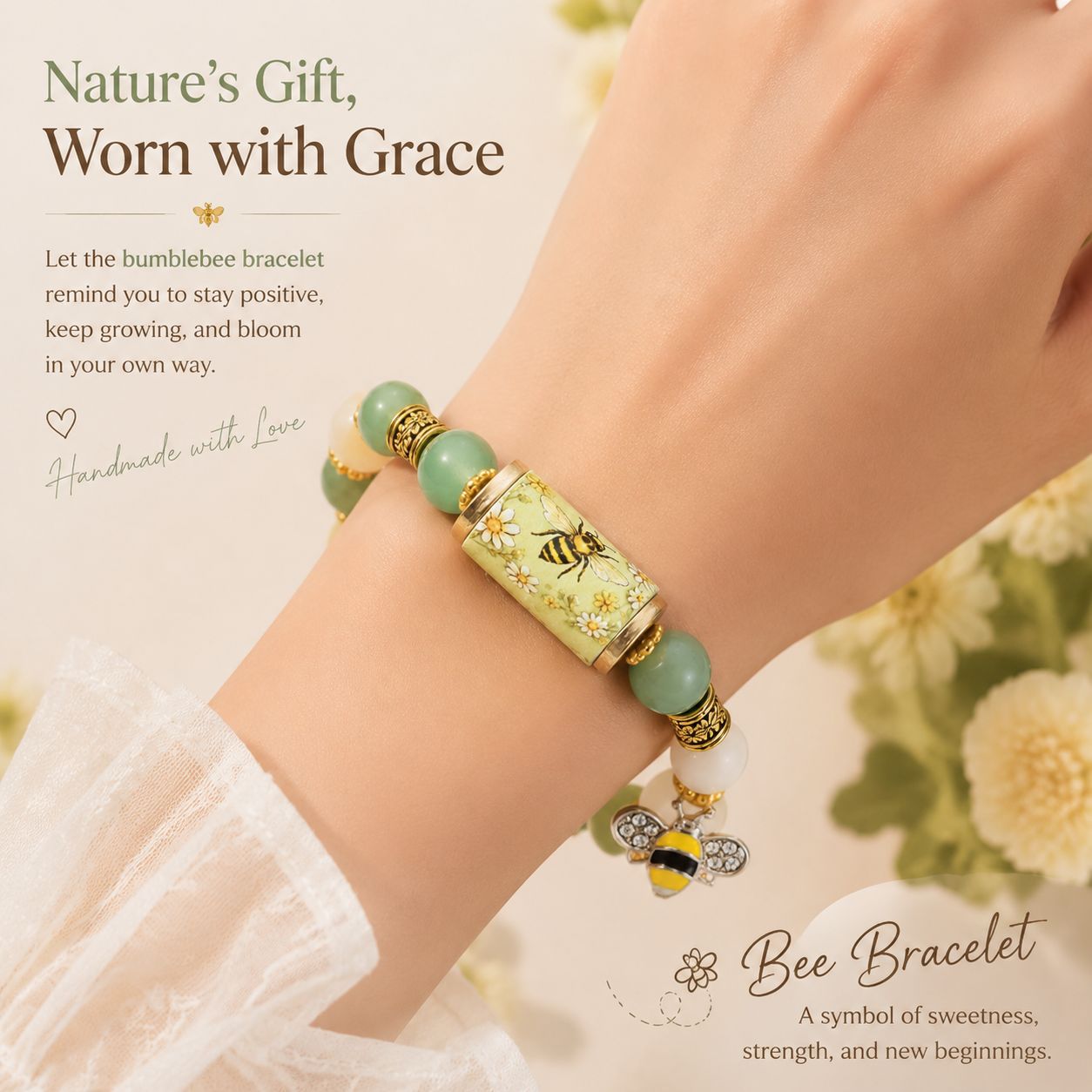 Womens Beaded Bracelet With Metal Tubes