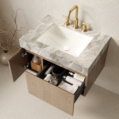 30' Floating Bathroom Vanity with Sintered Stone Top and Ceramic Basin, Heidelberg