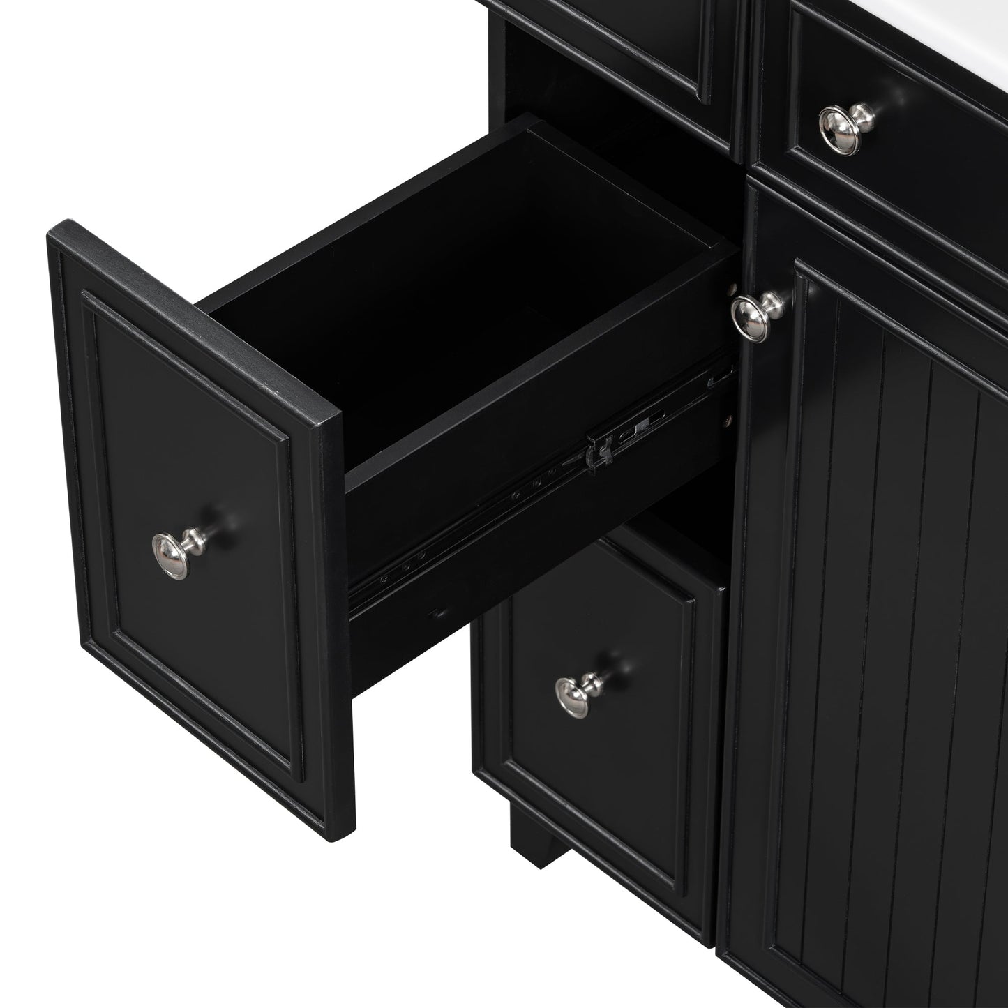 Transitional Bathroom Vanity Cabinet with Ceramic Sink, 24-Inch, Black, Solid...