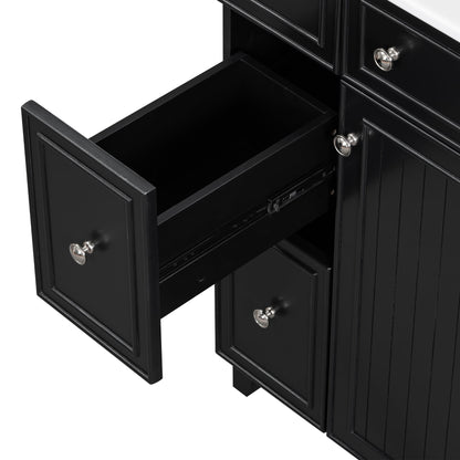 Transitional Bathroom Vanity Cabinet with Ceramic Sink, 24-Inch, Black, Solid...