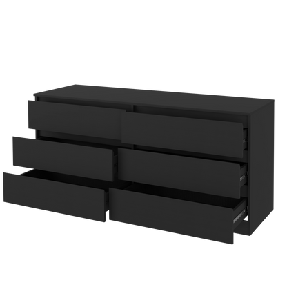Dresser Minimalist 6-Drawer Wenge Particle Board Melamine Metal Legs 60.4 In