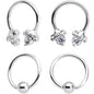 16G Clear CZ Gem Flower Horseshoe BCR Captive Ring Set of 4