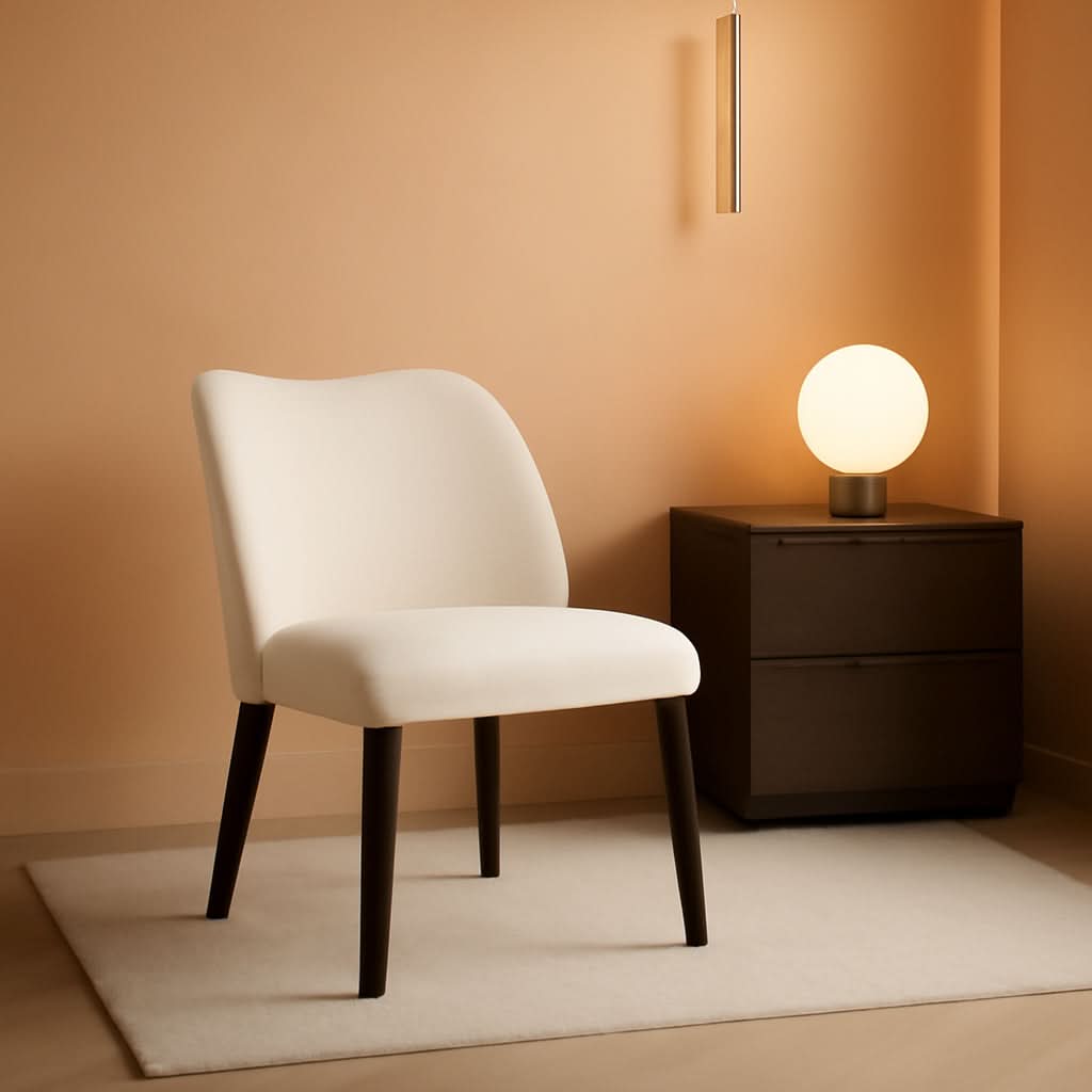 Upholstered Dining Chairs Pair Beige Fabric Wood Legs