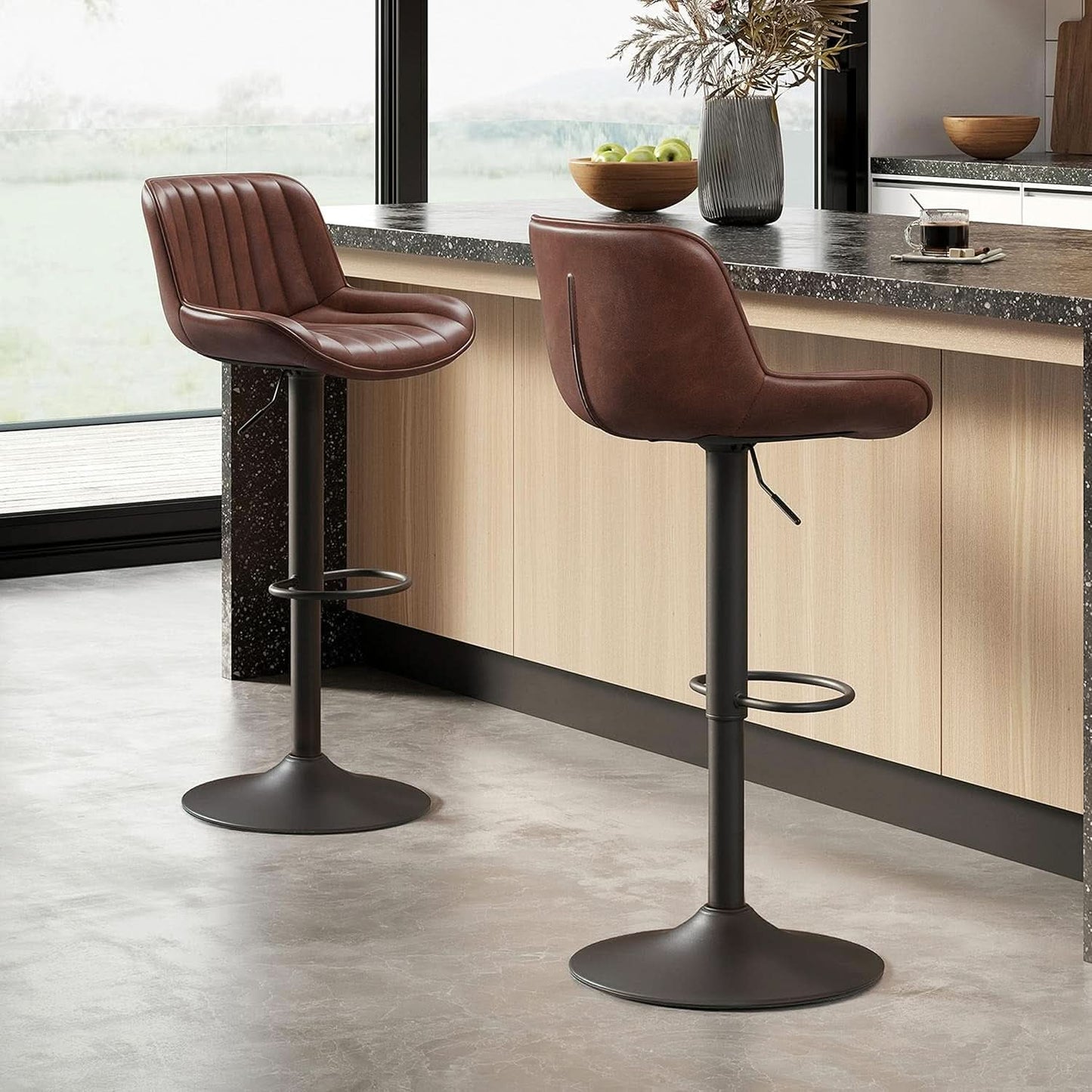 Mid Century Modern Adjustable Height Swivel Bar Stools