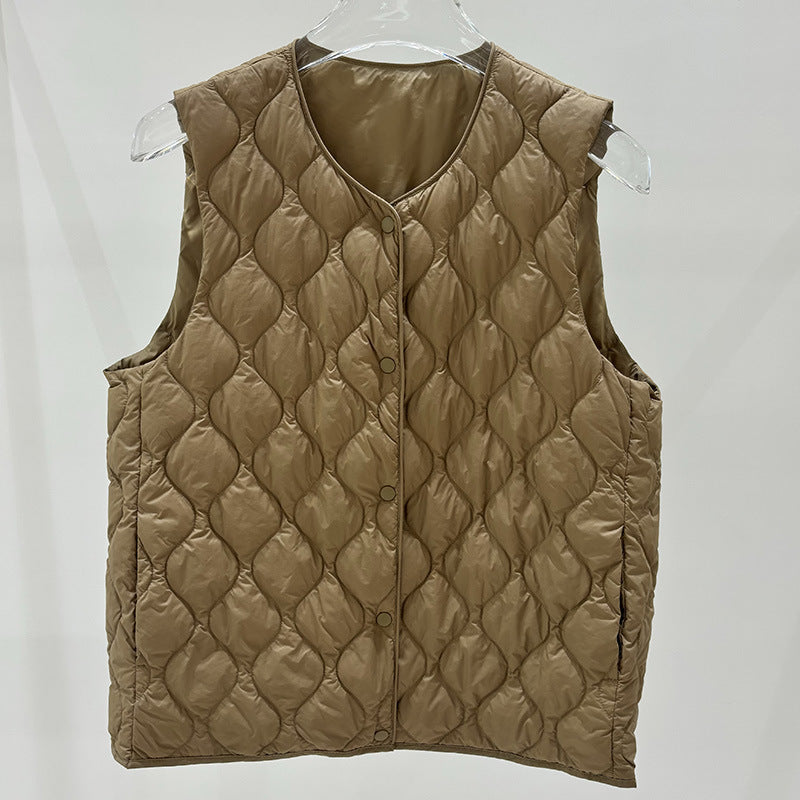 Layered Inner Wear, Short Round-neck Lightweight Down Vest Jacket