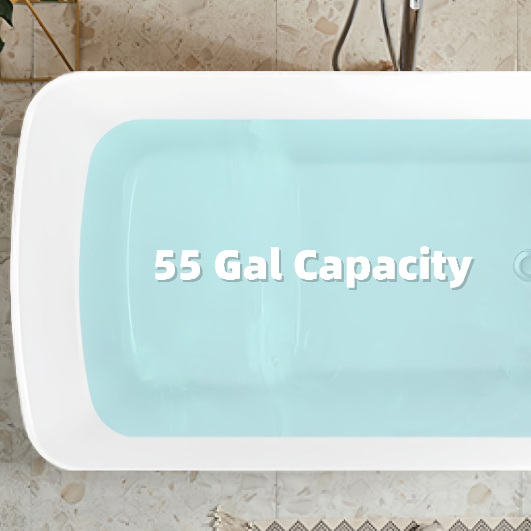 49in Acrylic Freestanding Soaking Bathtub, Square Japanese Sit-In, Chrome Drain