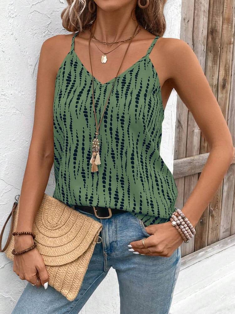 Stylish And Elegant Sleeveless Camisole With A Printed Design