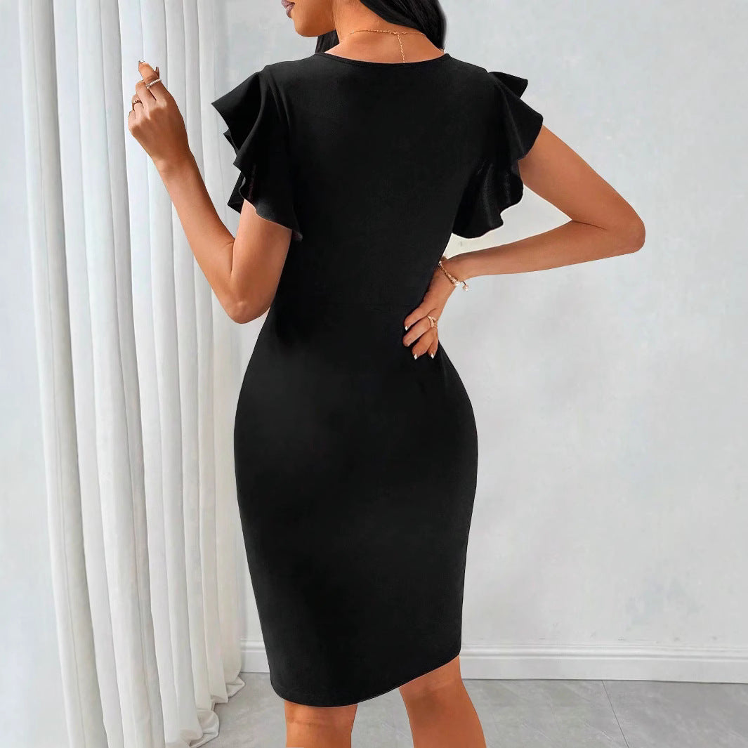 Womens Solid-Color Crew-Neck Elegant Slimming Bodycon Dress