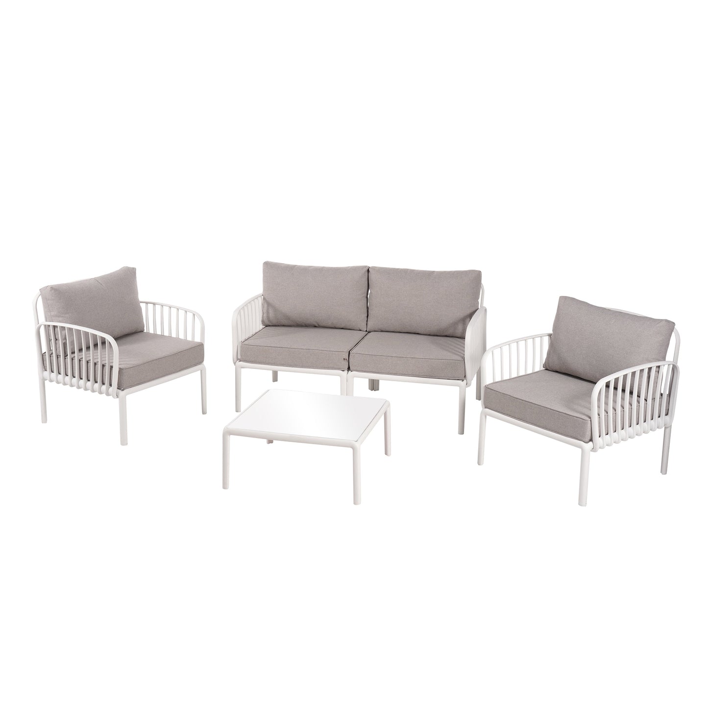 5 Piece Outdoor Conversation Set White Gray Fabric