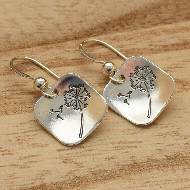 Minimalist Vintage Square Dandelion Earrings