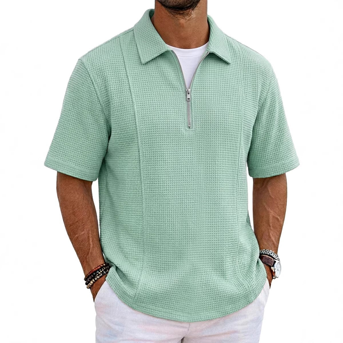 Sports-style Boat-neck Half-zip Polo Shirt