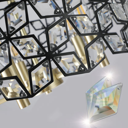 Chandelier Crystal Black Gold Round Pendant 5-Light Modern 19 In