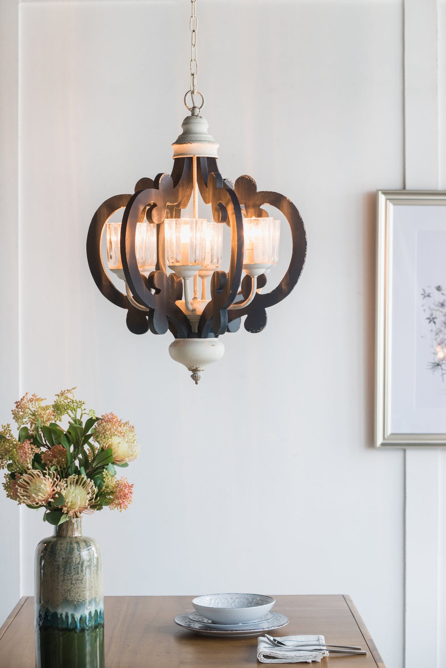 Wood Chandelier 6-Light Farmhouse Natural Wood Pendant Kitchen Dining