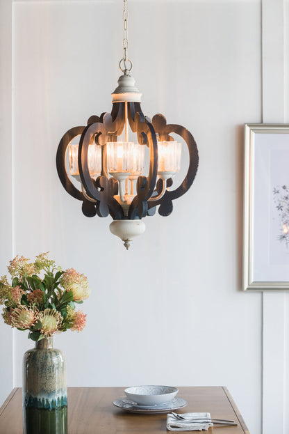 Wood Chandelier 6-Light Farmhouse Natural Wood Pendant Kitchen Dining