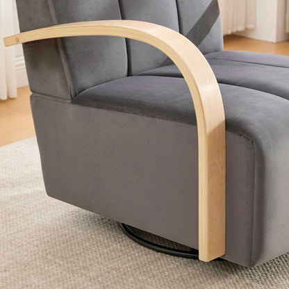 Swivel Accent Chair 360 Degree Velvet Charcoal Channel Tufted Wood Armrests