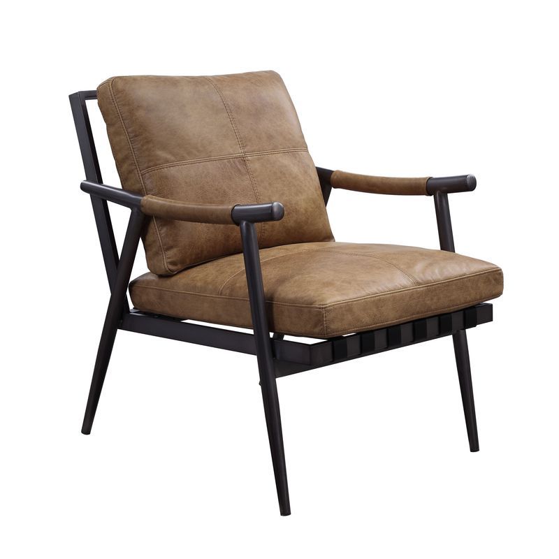 Anzan - Accent Chair - Berham Chestnut Top Grain Leather & Matt Iron